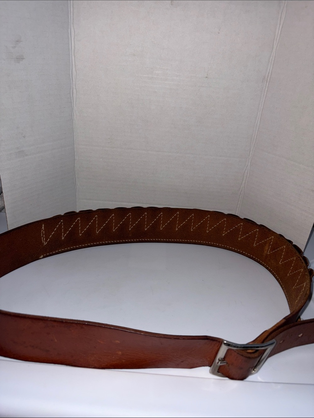 Hunter Brown Leather Belt for bullets with Zigzag Stitching